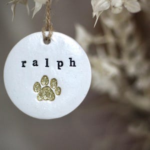 Personalised Gold Glitter Pet Paw Print White Clay Bauble | Hanging Decoration | Christmas Decor | Dog Bauble | Ornament