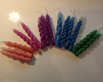 Twisted table candles / stick candles twisted candle in green blue purple pink and pink