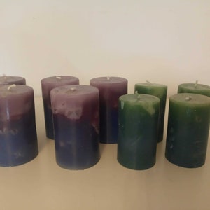 Pillar candles Advent candles in blue purple and blue green
