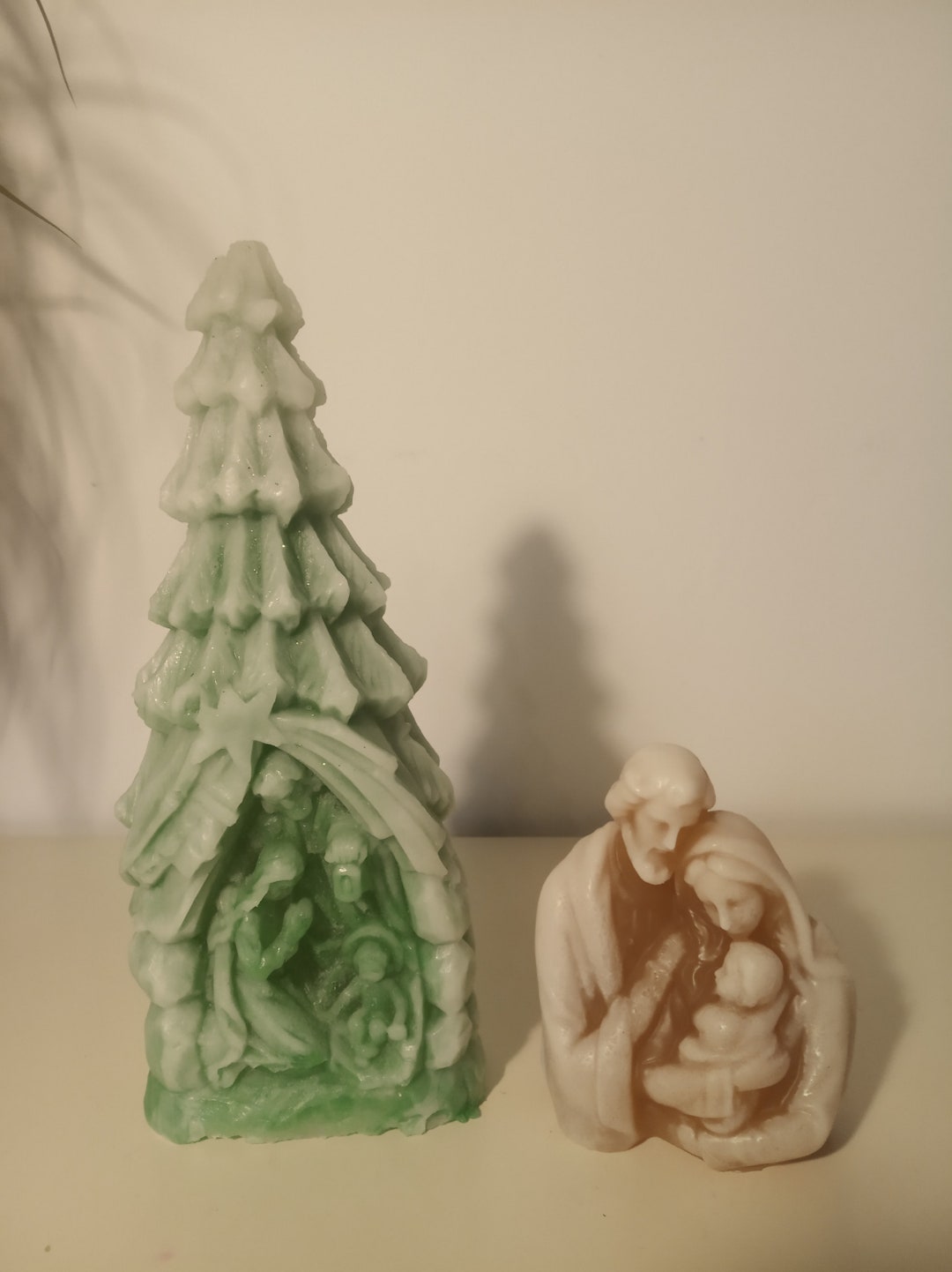 Large Christmas Candles With a Nativity Scene in Green and Etsy