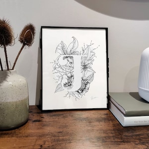 Personalizado Floral Inicial / Mano Ilustrado / Regalo Personalizado / Regalo de Boda / Guardería de los Niños