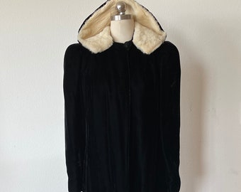 Vintage Fur Lined Hooded Black Velvet Cape Circa 1930's