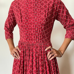 1980's Lanz Originals Red Calico Style Print Dress image 1