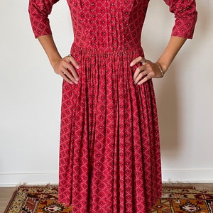 1980's Lanz Originals Red Calico Style Print Dress image 4