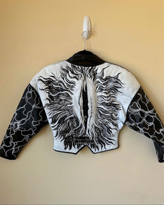 Hand-painted 80's Leather Jacket in the style of … - image 1
