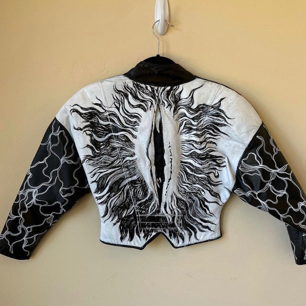 Hand-painted 80's Leather Jacket in the style of Vivienne Westwood "Cafe Society" collection from 1994.