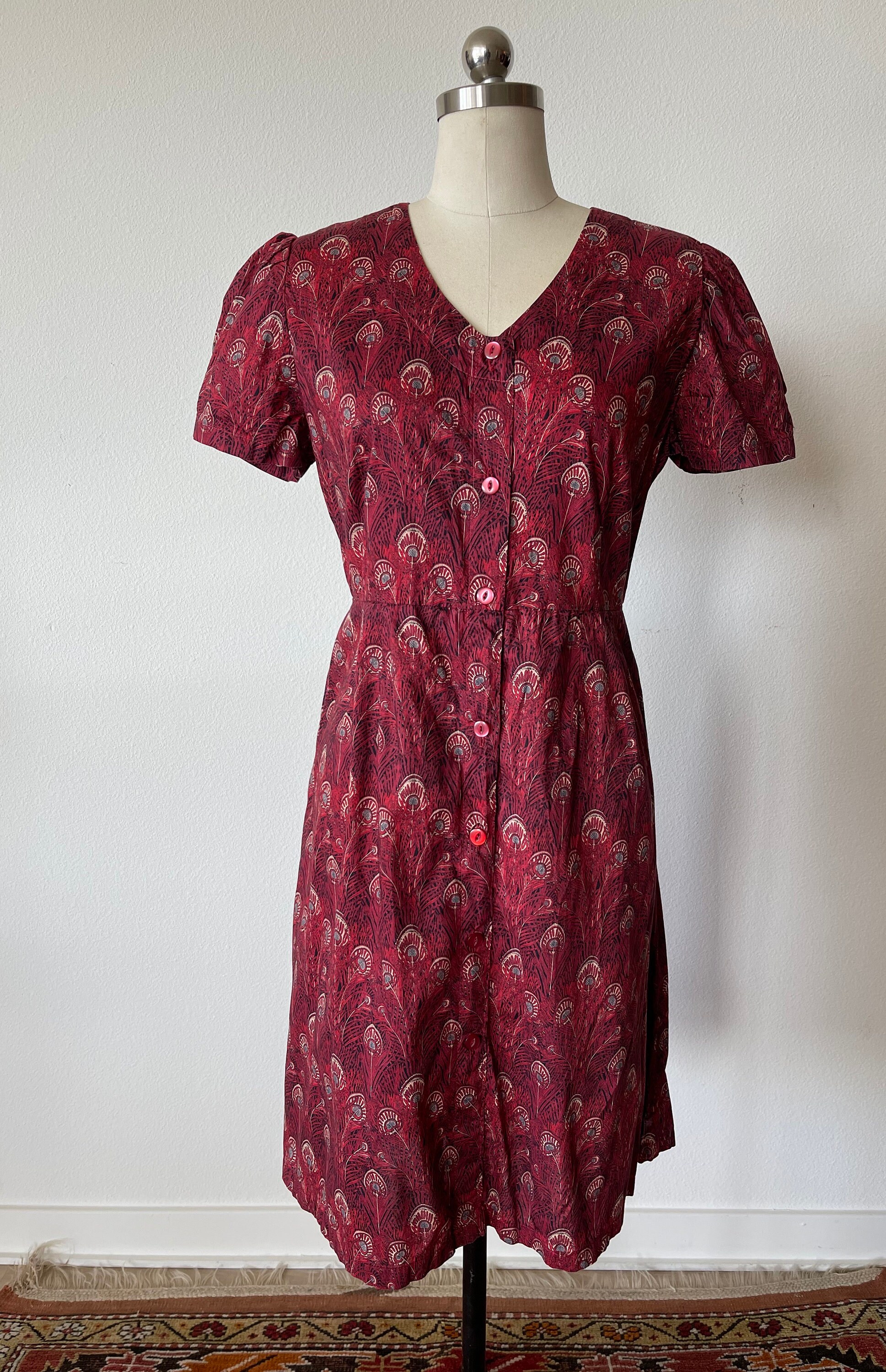 Vintage 1980's Handmade Liberty Of London Peacock Manor Print Dress