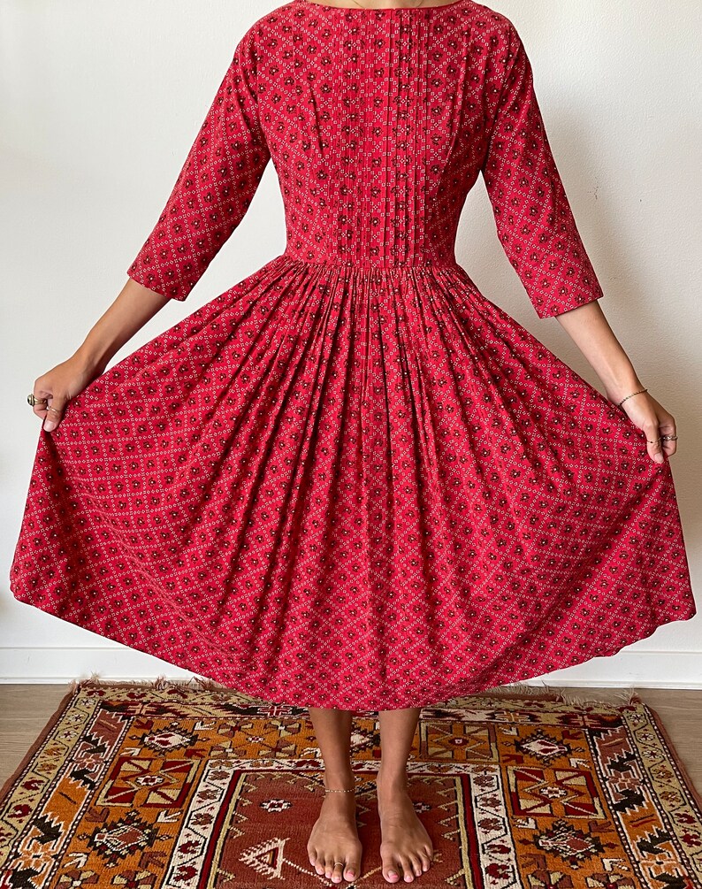 1980's Lanz Originals Red Calico Style Print Dress image 2