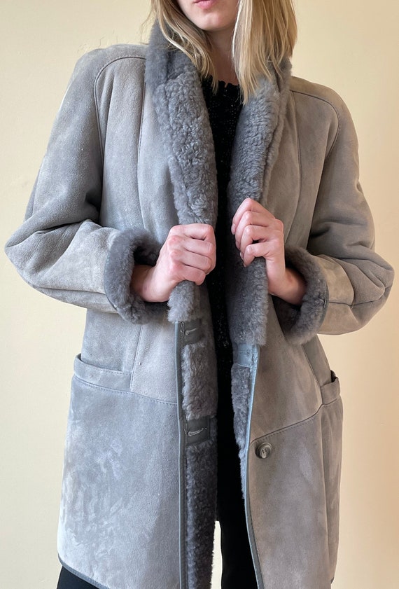 80's Slate Gray Suede 'Norskinn' Shearling Coat