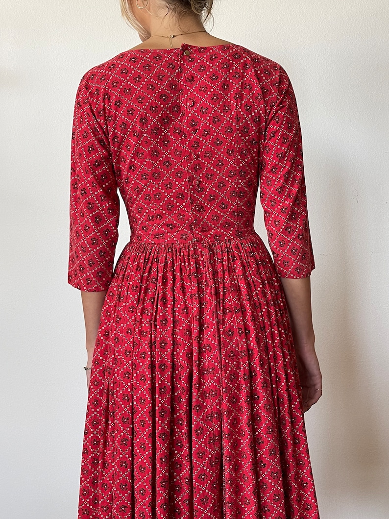 1980's Lanz Originals Red Calico Style Print Dress image 6