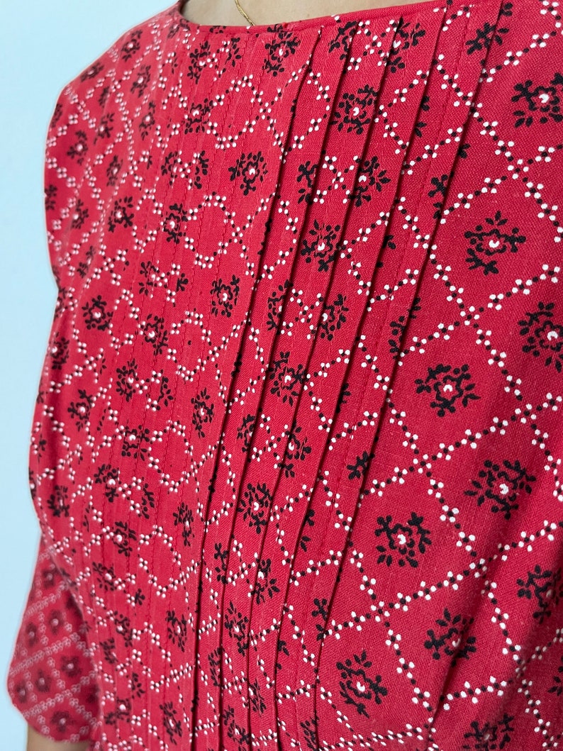 1980's Lanz Originals Red Calico Style Print Dress image 9
