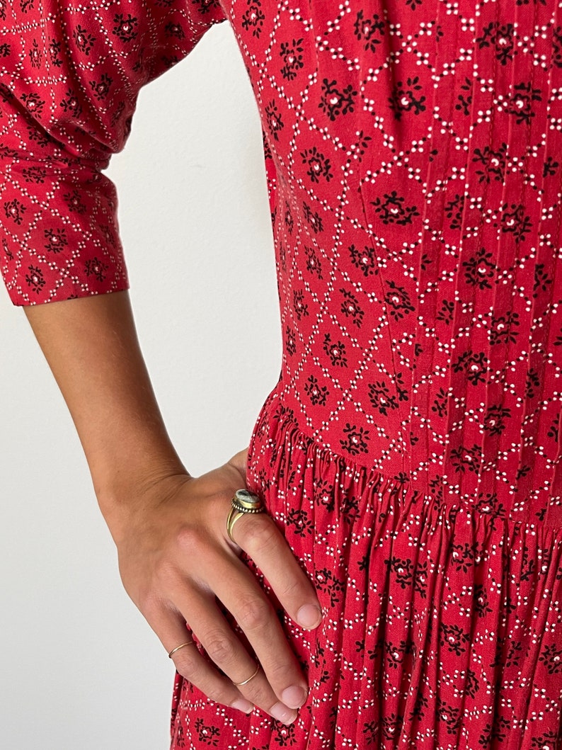 1980's Lanz Originals Red Calico Style Print Dress image 5