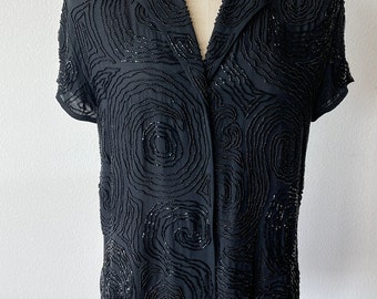 Vintage 1990's Ellen Tracy Sequined Silk Shirt