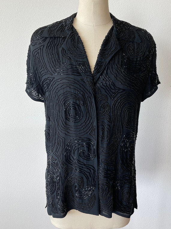 Vintage 1990's Ellen Tracy Sequined Silk Shirt