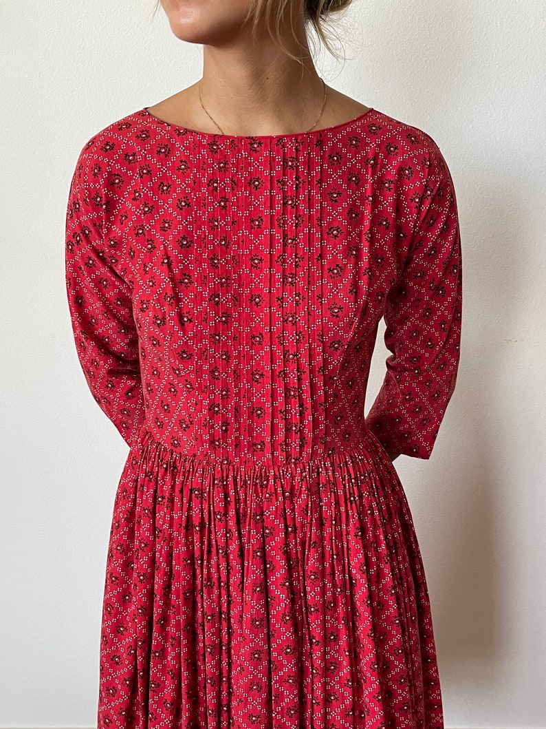 1980's Lanz Originals Red Calico Style Print Dress image 8
