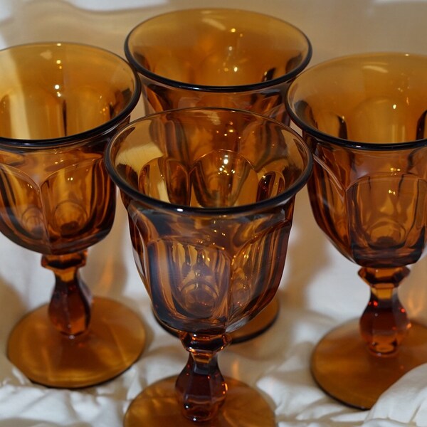 Vintage imperial glass old williamsburg amber goblet stemware