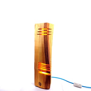 Living Room Wooden Led Lamp / Textile Cable Blue / Handmade Quality Lamp