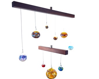 Glas Planeten Solar Mobile, Personalised handcrafted, modern stain glass gem mobile, glowing adult space decoration