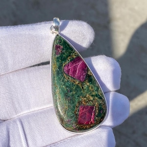 Top Quality Ruby Zoisite Pendant , Handmade Jewelry Pendant , 925 Sterling Silver Pendant , Solid Silver Pendant , Gifts