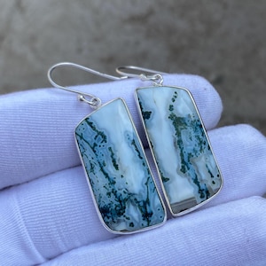 Natural Green Moss Agate Gemstone Earring , Handmade Jewelry Earring , 925 Sterling Silver Earring , Crystal Earring , Gifts