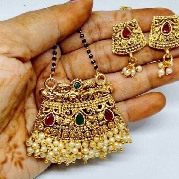 Top Quality Kundan Pendant Necklace / Women Mangel Sutr / Wedding Necklace Set / Temple Jewelry / Necklace / Gifts