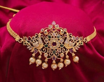 Sabyasachi Pachi Kundan Choker Necklace Set / Handmade Jewelry Set / Indian Choker Set / Pink Kundan Choker Set / Gifts