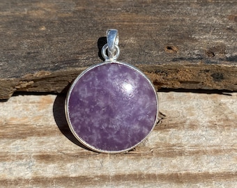 Handmade Lepidolite Pendant: Round 925 Sterling Silver Jewelry Gift