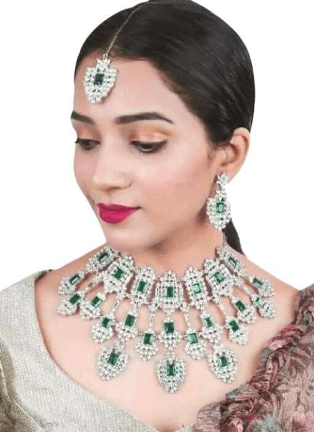 Kiara Advani Bridal Set Emerald CZ Necklace Indian Bridal Etsy