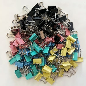 Mini Binder Clips, Horizontal width 5/8INCH, Mini Metal Clamp, Colors: Black Silver Blue Pink Green Yellow, Paper Clamp