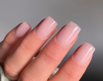 Sheer Pink Builder Gel Custom Press On Nails | Square Short False Nails | Sheer Luxury Stick On Nails