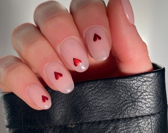 Red Chrome Hearts Custom Press On Nails | Halloween Stick On Nails | Valentines False Nails