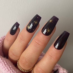 Midnight Star Custom Press On Nails Celestial Luxury False Nails Halloween stick On Nails image 1