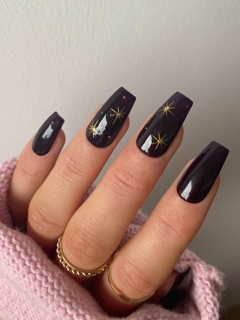 Midnight Star Custom Press On Nails Celestial Luxury False Nails Halloween stick On Nails image 1