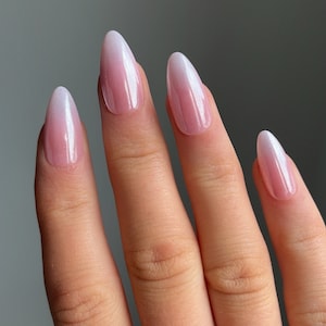 Chrome French Ombre Custom Press On Nails | Glazed Luxury Fake Nails | Long Almond False Nails