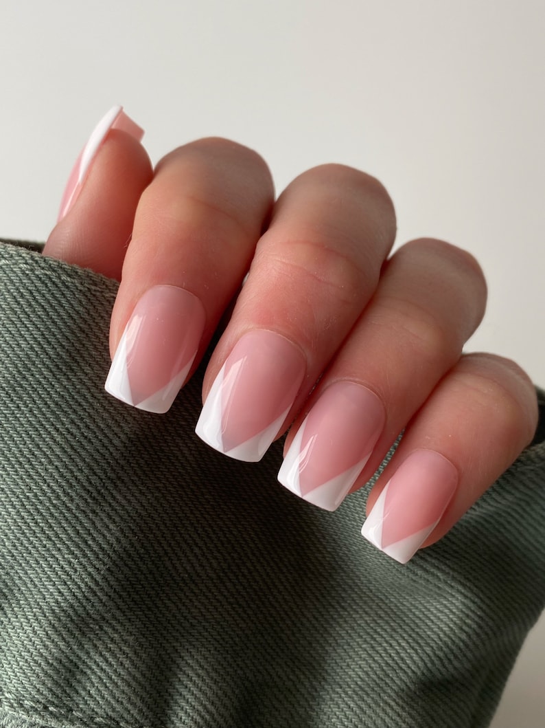 French Twist Custom Press On Nails Pink Sheer Luxury False Nails French Glue On Nails image 2