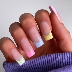 Pastel French Custom Press On Nails | Spring False Nails | Colourful Stick On Nails