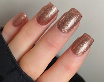 Bronze Glitter Custom Press On Nails | Christmas Stick On Nails | Luxury Gold False Nails