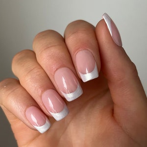White Pearl Tips Custom Press On Nails | Bridal False Nails | Wedding Stick On Nails | French Nails