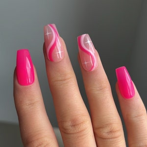 Barbie Swirls Custom Press On Nails | Luxury Glue On Nails | Pink False Nails | Fake Nails