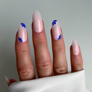 Greek Goddess Custom Press On Nails | Electric Blue False Nails | Summer Stick On Nails | Round Long Nails