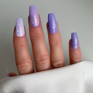 Holographic Purple Ombre Custom Press On Nails | Glitter False Nails | Lilac Stick On Nails