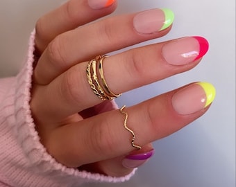 Neon French Custom Press On Nails | Summer False Nails | Rainbow Glue On Nails