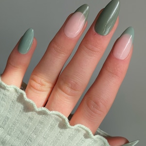 Green Mix And Match French Custom Press On Nails | Khaki Luxury Stick On Nails | Sage False Nails