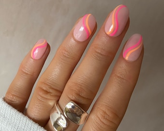 Pink And Orange Swirl Custom Press On Nails