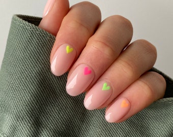 Neon Heart Custom Press On Nails | Rainbow Luxury False Nails | Pride Stick On Nails