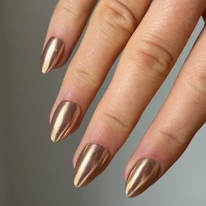 Champagne Chrome Custom Press On Nails | Luxe False Nails | Autumn Chrome Glue on Nails