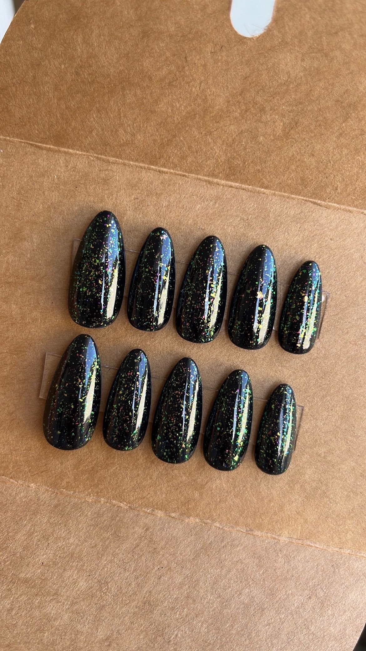 Black Sparkle Custom Press On Nails | Halloween Fake Nails | Glitter Stick On Nails