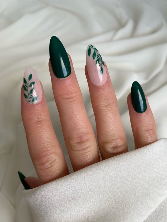 Waldgrünes Blatt Custom Press Luxus Stick Falsche Blatt On Nails Nails Nägel On Herbst