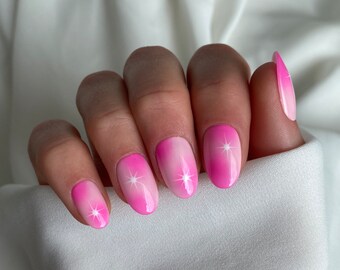 Pink Aura Custom Press On Nails | Airbrush Luxury False Nails | Celestial Stick On Nails