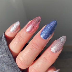 Mix and Match Glitter Custom Press On Nails | Pink False Nails | Blue Stick On Nails